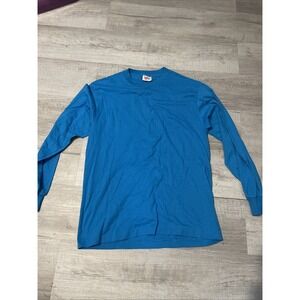 Vintage single stitch t shirt long sleeve blank Blue large 90s Made USA Sunbelt